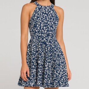 Copper Key Fit & Flare Bare Shoulder Dress Size Small Navy/White EUC